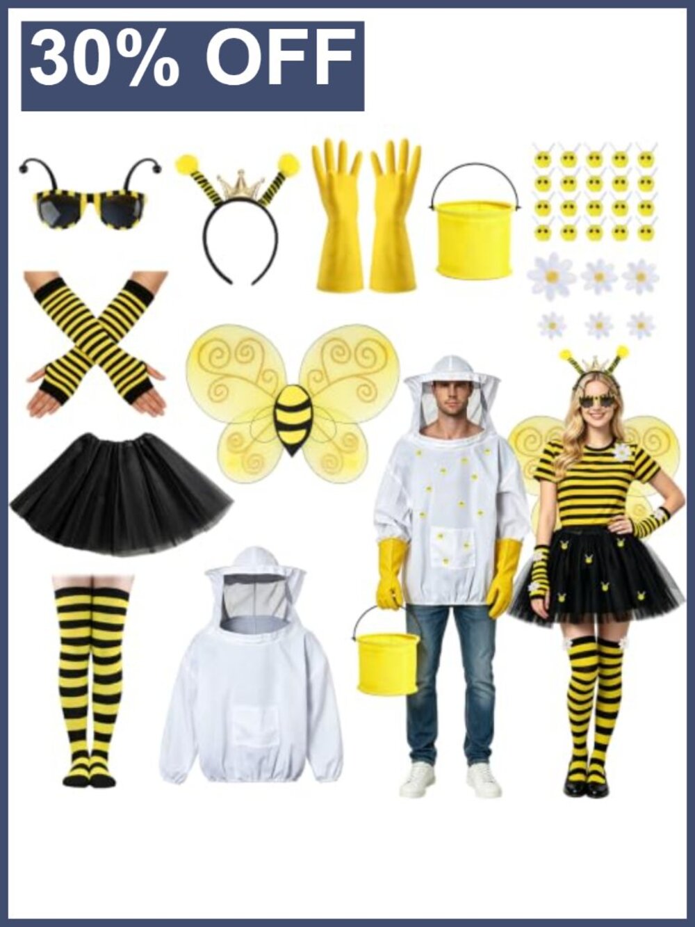 Couples Halloween Costume Queen Bee Beekeeper Cosplay Set with Wings Tutu &